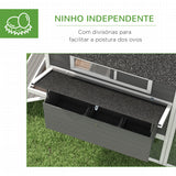 Galinheiro de Exterior Gaiola de Madeira Grande para 8-10 Galinhas com 2 Ninhos Teto Asfaltico Bandeja Amovível e Rampa 347x160x150 cm Cinza e Branco