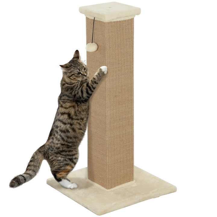 Poste Arranhador para Gatos Altura 81 cm Arranhador para Gatos com Poste de Sisal e Bola Suspensa 41x41x81 cm Bege