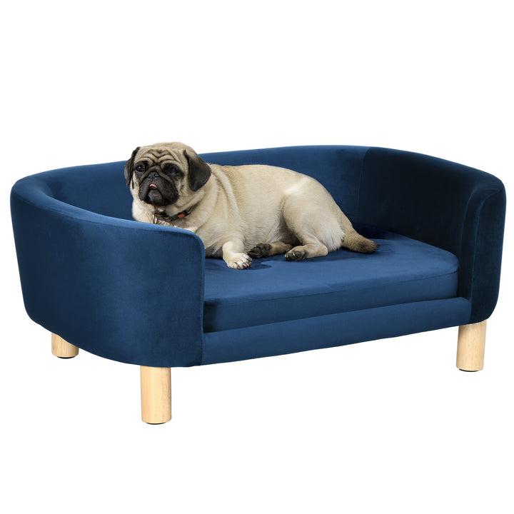 Sofá para Cães Pequenos Cama Elevada para Cães com Pés de Madeira Almofada Removível e Capa Lavável Carga 10 kg 86x55x33 cm Azul