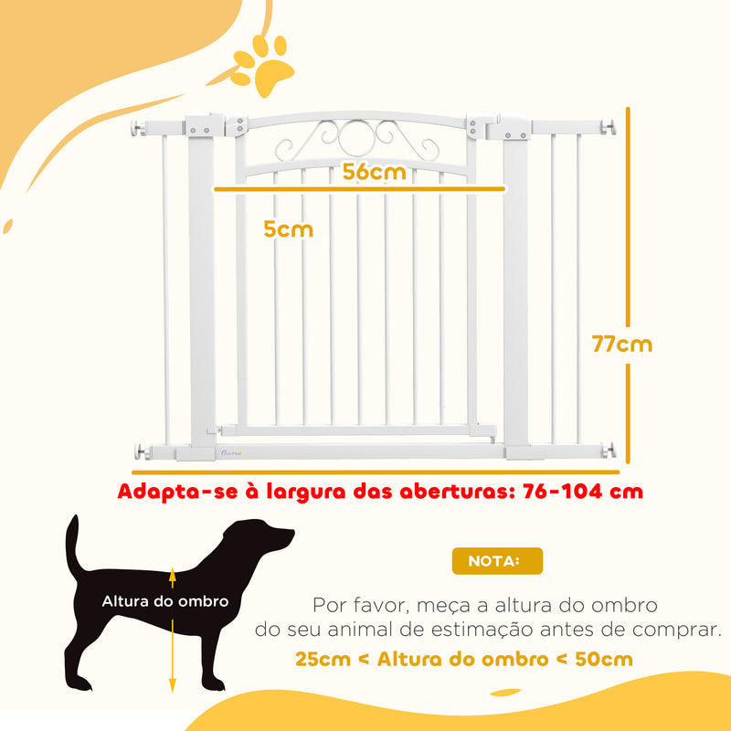 Barreira de Segurança para Cães Extensível 76-102 cm Barreira para Animais de Estimação Barreira para Cães com 2 Extensões Duplo Bloqueio para Escada Porta Branco