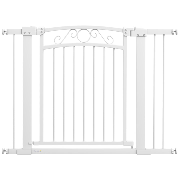 Barreira de Segurança para Cães Extensível 76-102 cm Barreira para Animais de Estimação Barreira para Cães com 2 Extensões Duplo Bloqueio para Escada Porta Branco