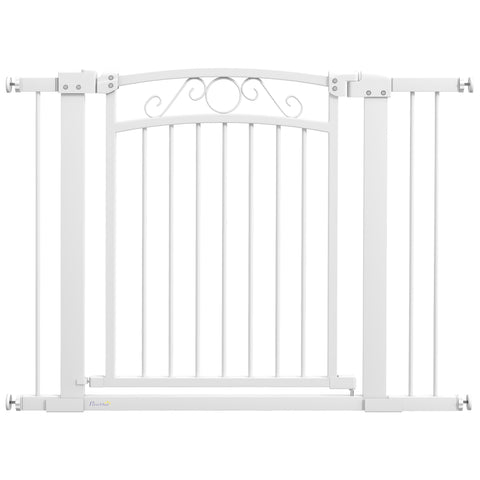 Barreira de Segurança para Cães Extensível 76-102 cm Barreira para Animais de Estimação Barreira para Cães com 2 Extensões Duplo Bloqueio para Escada Porta Branco