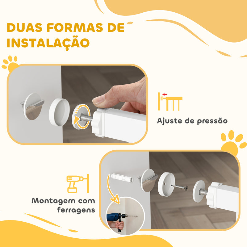 Barreira de Segurança para Cães Extensível 76-102 cm Barreira para Animais de Estimação Barreira para Cães com 2 Extensões Duplo Bloqueio para Escada Porta Branco