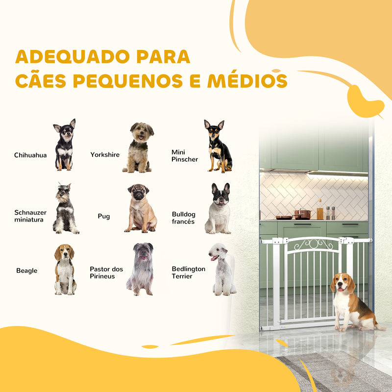 Barreira de Segurança para Cães Extensível 76-102 cm Barreira para Animais de Estimação Barreira para Cães com 2 Extensões Duplo Bloqueio para Escada Porta Branco