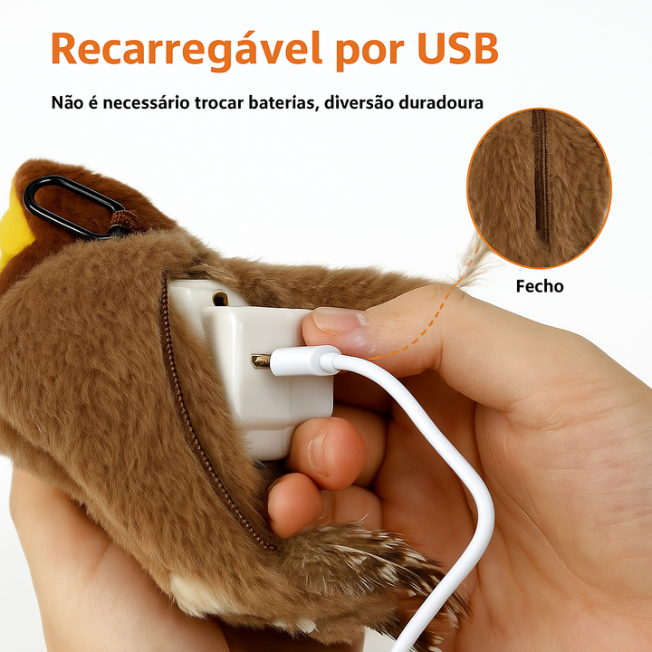 Flupytoy Brinquedo Interativo de Pelúcia com Sensor de Toque e Catnip – Pássaro pardal Recarregável com Som e Asas em Movimento para Gatos de Interior