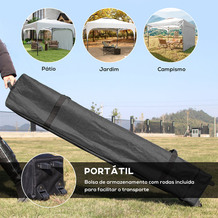 Tenda Dobrável 3x3m com Altura Ajustável Tenda de Jardim com 1 Parede Lateral Teto com Ventilação 4 Sacos de Areia e Bolsa de Transporte para Campismo Festas Branco