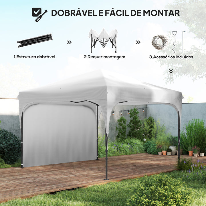 Tenda Dobrável 3x3m com Altura Ajustável Tenda de Jardim com 1 Parede Lateral Teto com Ventilação 4 Sacos de Areia e Bolsa de Transporte para Campismo Festas Branco