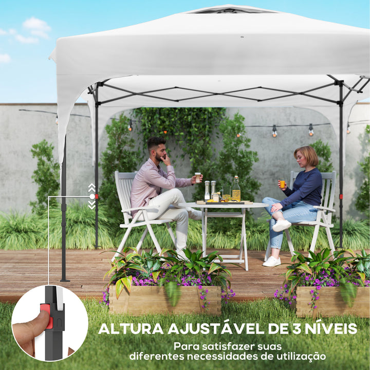 Tenda Dobrável 3x3m com Altura Ajustável Tenda de Jardim com 1 Parede Lateral Teto com Ventilação 4 Sacos de Areia e Bolsa de Transporte para Campismo Festas Branco