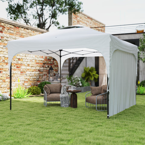 Tenda Dobrável 3x3m com Altura Ajustável Tenda de Jardim com 1 Parede Lateral Teto com Ventilação 4 Sacos de Areia e Bolsa de Transporte para Campismo Festas Branco