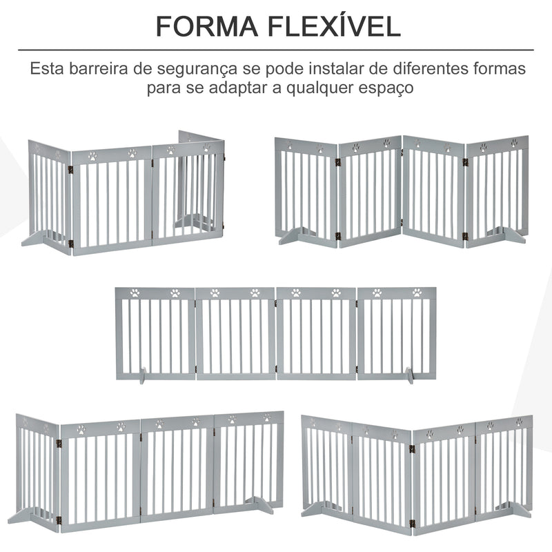 Barreira de Segurança Dobrável para Cães Grade de Proteção de 4 Painéis com Pés para Portas Escadas Corredor 204x30x61 cm Cinza