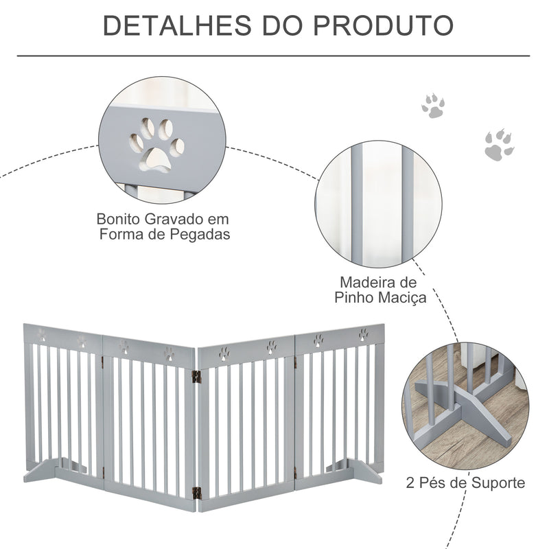 Barreira de Segurança Dobrável para Cães Grade de Proteção de 4 Painéis com Pés para Portas Escadas Corredor 204x30x61 cm Cinza