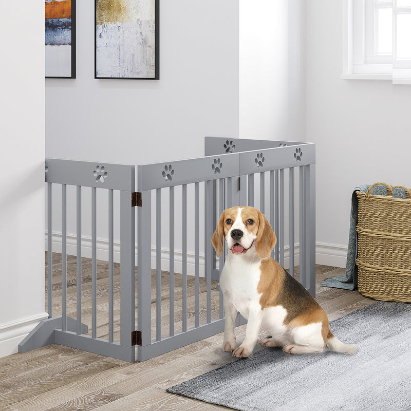 Barreira de Segurança Dobrável para Cães Grade de Proteção de 4 Painéis com Pés para Portas Escadas Corredor 204x30x61 cm Cinza