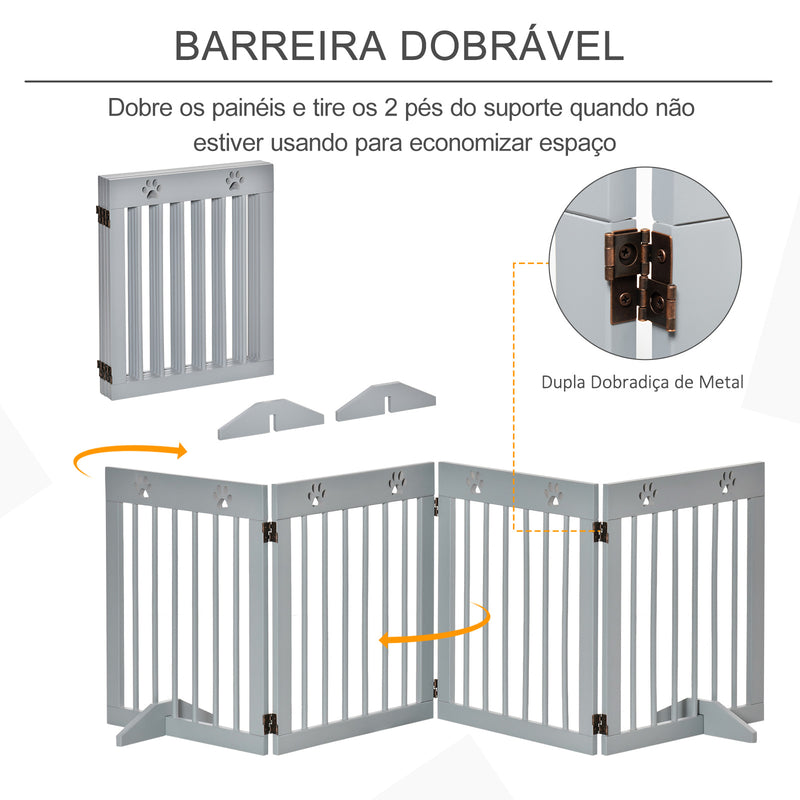 Barreira de Segurança Dobrável para Cães Grade de Proteção de 4 Painéis com Pés para Portas Escadas Corredor 204x30x61 cm Cinza