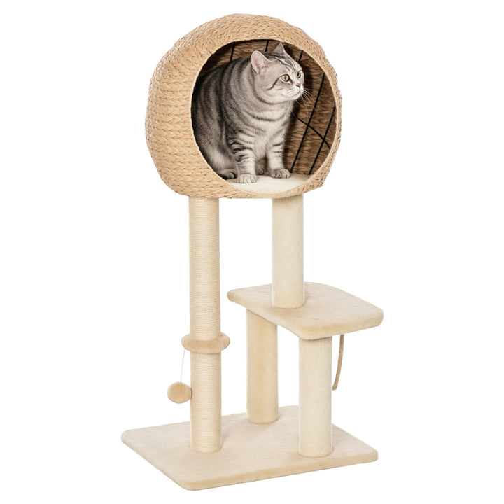 Árvore arranhador para gatos Torre de escalada com plataformas caverna corda de brincar poste de sisal 48x40x100 cm Bege