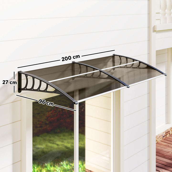 Marquise de Proteção 200x100cm Marquise Exterior para Portas e Janelas contra o Sol e Chuva com Suporte de PP Policarbonato Marrom