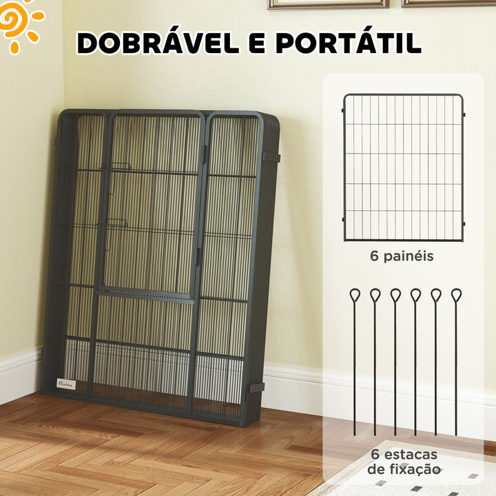 Parque para Cães com 6 Painéis de 100 cm de Altura Vedação Dobrável em Aço com Porta para Interior e Exterior Preto