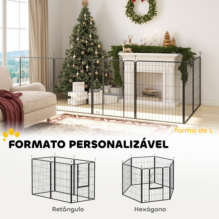 Parque para Cães com 6 Painéis de 100 cm de Altura Vedação Dobrável em Aço com Porta para Interior e Exterior Preto