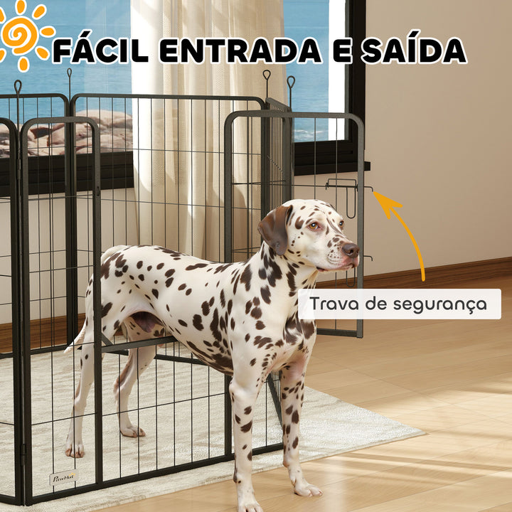 Parque para Cães com 6 Painéis de 100 cm de Altura Vedação Dobrável em Aço com Porta para Interior e Exterior Preto
