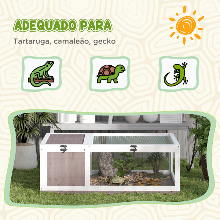 Casa para Tartarugas de Madeira Terrario para Reptéis com Teto de Malha Painéis Laterais Transparentes e Trava de Segurança 91x60,5x32 cm Castanho Acinzentado