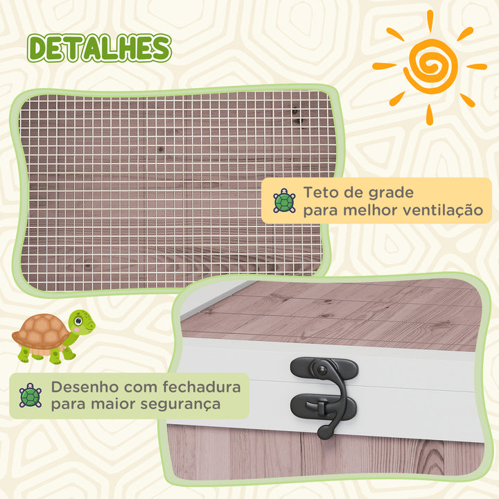 Casa para Tartarugas de Madeira Terrario para Reptéis com Teto de Malha Painéis Laterais Transparentes e Trava de Segurança 91x60,5x32 cm Castanho Acinzentado