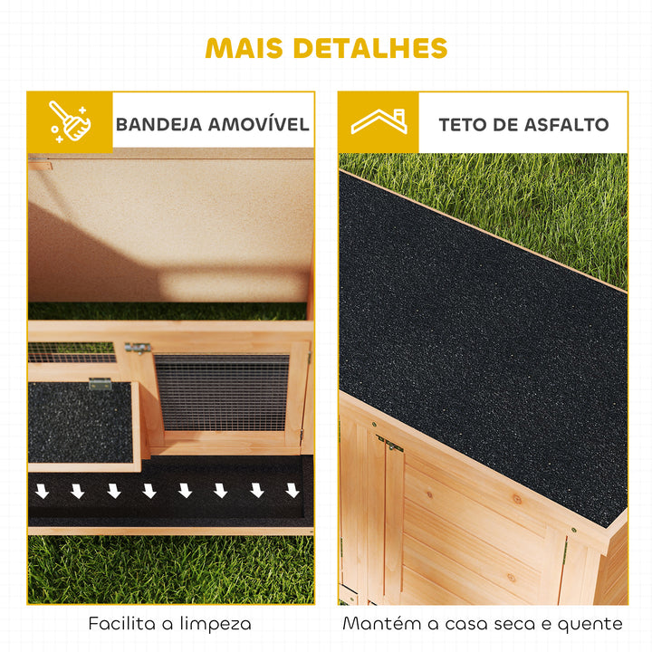 Coelheira de Madeira Gaiola para Coelhos com Telhado Asfáltico Rebatível Portas com Fecho Bandejas Removíveis e Comedouro Coelheira para Exterior 112x50x54 cm Madeira