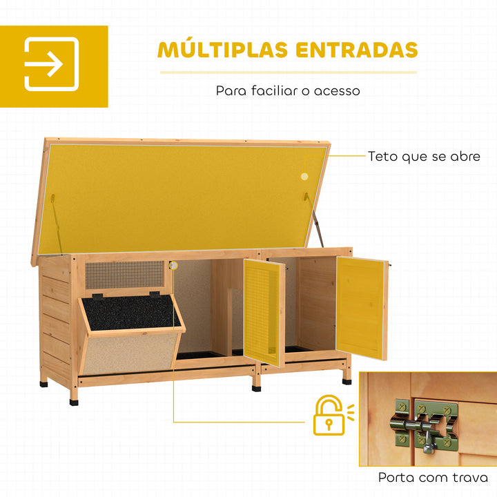 Coelheira de Madeira Gaiola para Coelhos com Telhado Asfáltico Rebatível Portas com Fecho Bandejas Removíveis e Comedouro Coelheira para Exterior 112x50x54 cm Madeira
