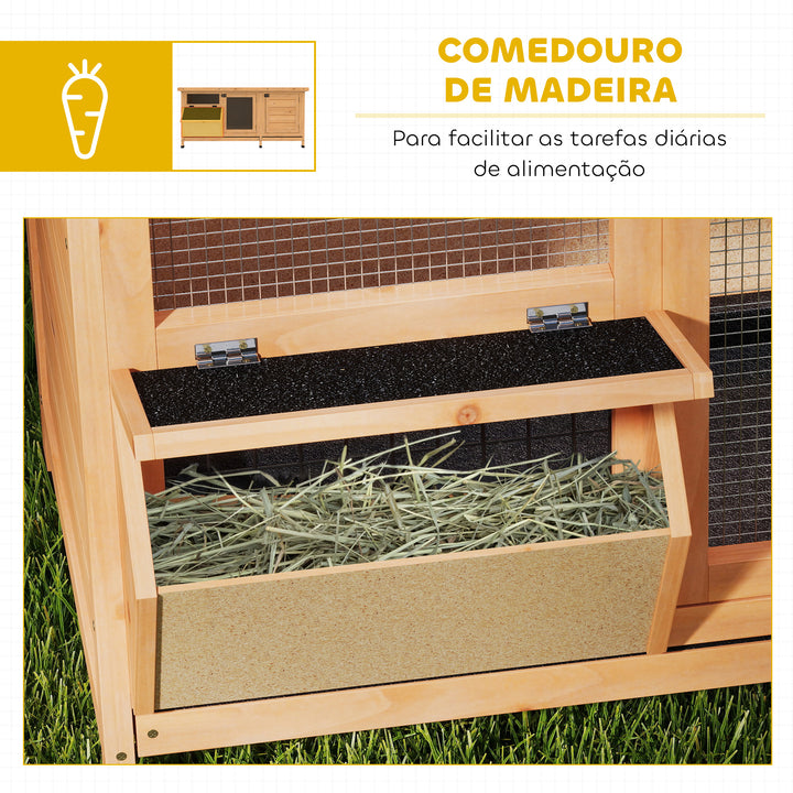 Coelheira de Madeira Gaiola para Coelhos com Telhado Asfáltico Rebatível Portas com Fecho Bandejas Removíveis e Comedouro Coelheira para Exterior 112x50x54 cm Madeira