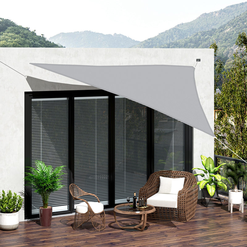 Vela de Sombra Triangular 5x5x5 m Toldo Vela de Poliéster com Proteção UV Aneis em Forma de D e Cordas para Jardim Pátio Piscina Cinza