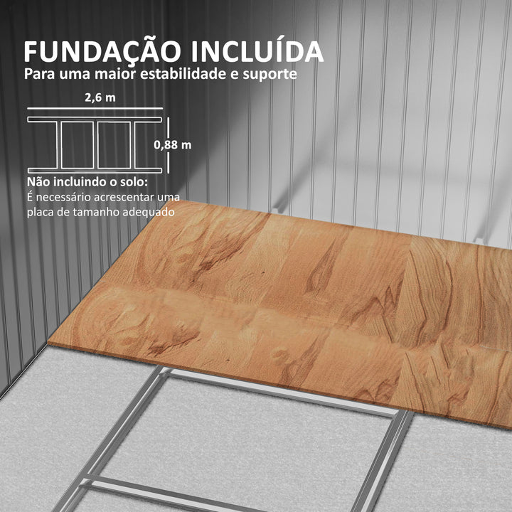 Abrigo de Jardim Exterior Abrigo e Jardim Metálico para Armazenamento de Ferramentas com Base Incluída e 4 Janelas 277x195x192 cm Madeira