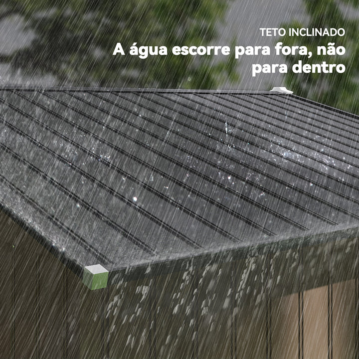 Abrigo de Jardim Exterior Abrigo e Jardim Metálico para Armazenamento de Ferramentas com Base Incluída e 4 Janelas 277x195x192 cm Madeira