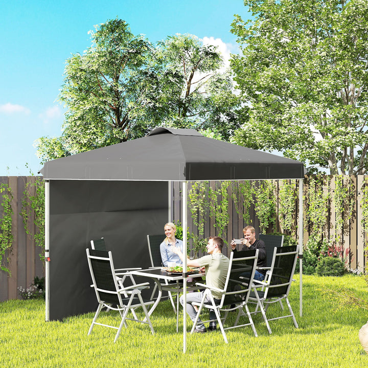 Tenda Dobrável 2,5x2,5 m Altura Ajustável Tenda de Jardim com 1 Parede Lateral Teto com Ventilação e Bolsa de Transporte para Acampamento Festas Cinza Escuro