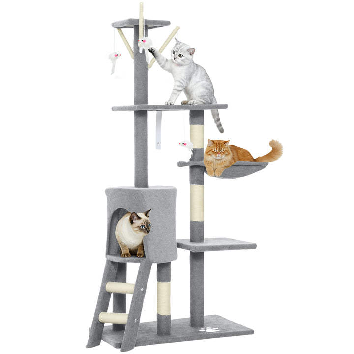 Arranhador para Gatos de 134 cm Torre para Gatos com Caverna Plataformas Rato de Brinquedo Rede e Postes de Sisal 60x35x134 cm Cinzento