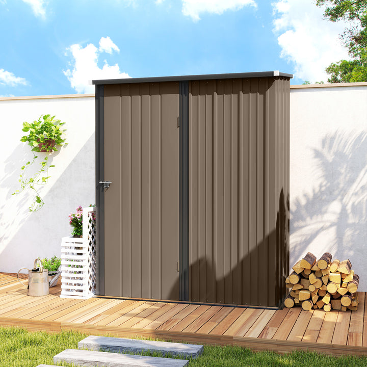 Abrigo de Jardim 1,34m² 161,5x94,5x196cm Abrigo de Exterior de Aço Galvanizado com Porta e Fechadura para Armazenamento de Ferramentas Marrom
