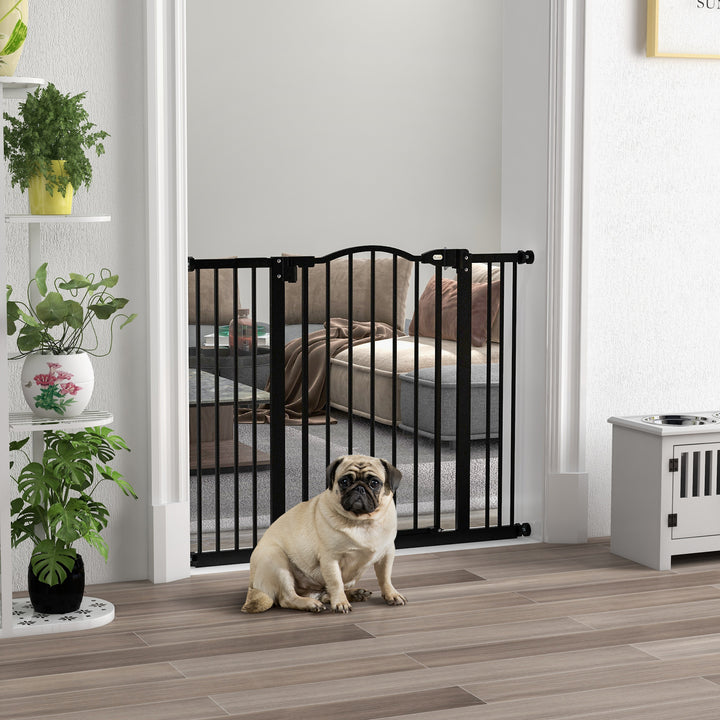 Barreira de Segurança para Cães Barreira com Largura Ajustável 74-100 cm Barreira para Cães com Extensões para Escadas e Portas Preto