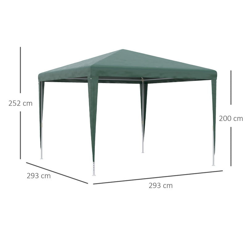 Tenda Desmontável 3x3 m Tenda de Jardim com 4 Orifícios de Drenagem e Estrutura de Aço para Varanda Pátio Exterior Campismo Verde