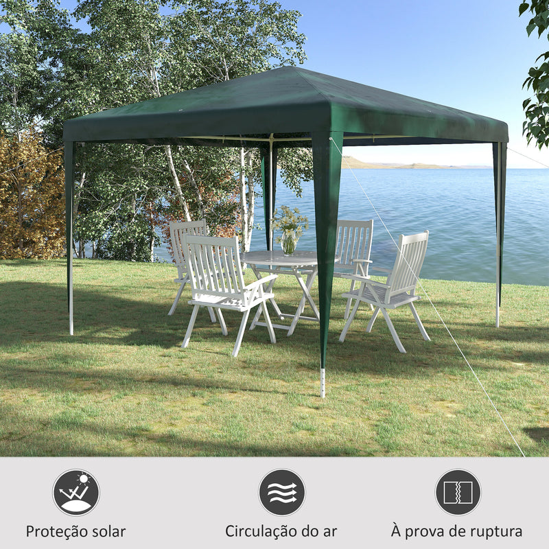 Tenda Desmontável 3x3 m Tenda de Jardim com 4 Orifícios de Drenagem e Estrutura de Aço para Varanda Pátio Exterior Campismo Verde