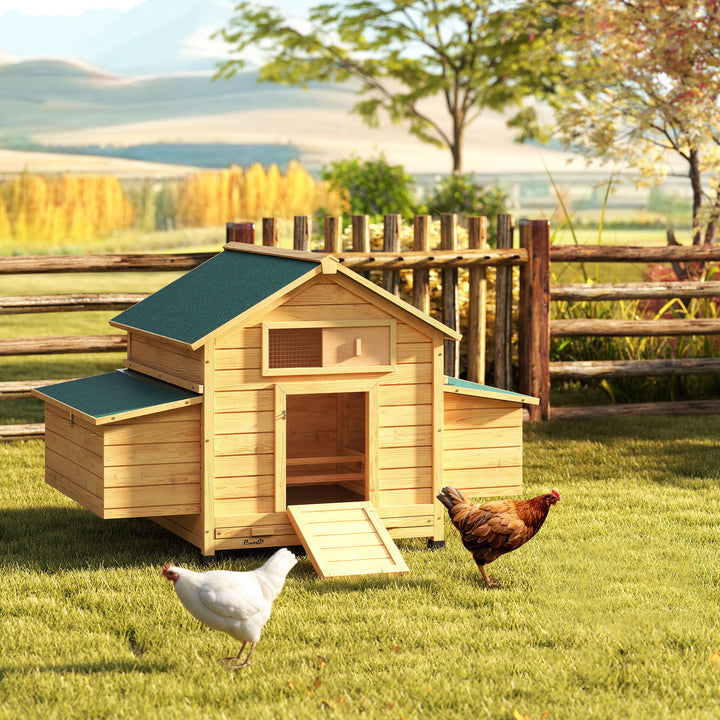 Galinheiro de Madeira para Exterior Abrigo para Galinhas com 2 Ninhos Bandeja Removível Poleiros, Telhado Impermeável Casa para 2-4 Galinhas e Coelhos 150x100x96,5 cm Madeira