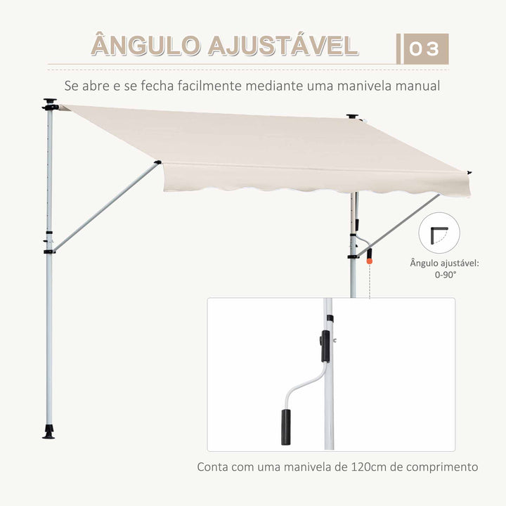Toldo Manual Retrátil para Exterior 400x120x170-280cm Toldo Enrolável Altura Ajustável com Manivela Proteção Solar para Terraço Balcão Jardim Marrom Claro