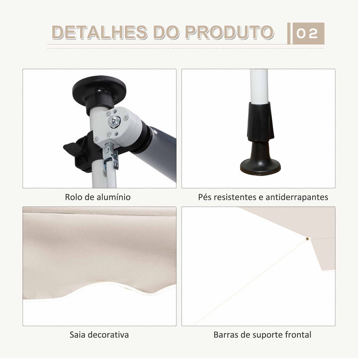 Toldo Manual Retrátil para Exterior 400x120x170-280cm Toldo Enrolável Altura Ajustável com Manivela Proteção Solar para Terraço Balcão Jardim Marrom Claro