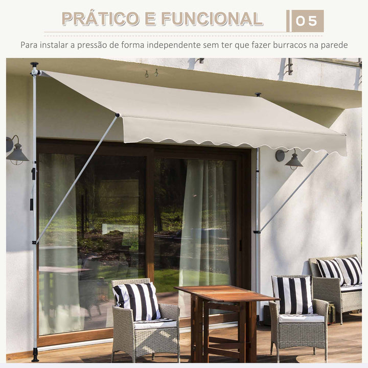 Toldo Manual Retrátil para Exterior 400x120x170-280cm Toldo Enrolável Altura Ajustável com Manivela Proteção Solar para Terraço Balcão Jardim Marrom Claro
