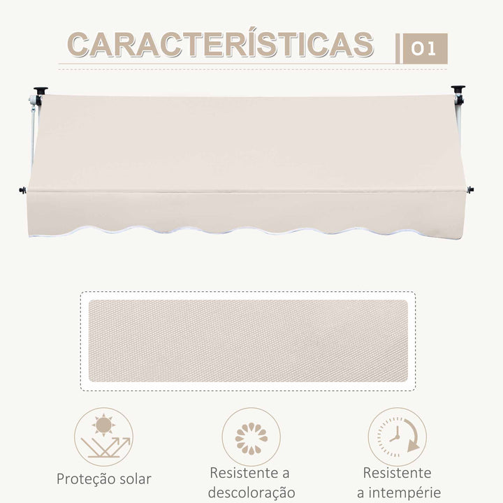 Toldo Manual Retrátil para Exterior 400x120x170-280cm Toldo Enrolável Altura Ajustável com Manivela Proteção Solar para Terraço Balcão Jardim Marrom Claro