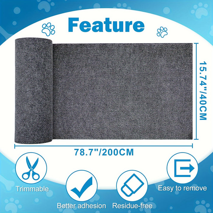 Furniture Protector for Cats That Can Be Trimmed, Featuring a Self-Adhesive Scratching Mat to Safeguard Couches, Doors, And Cat Tree Shelves from Claws (Grey, 78.7 X 15.8).
