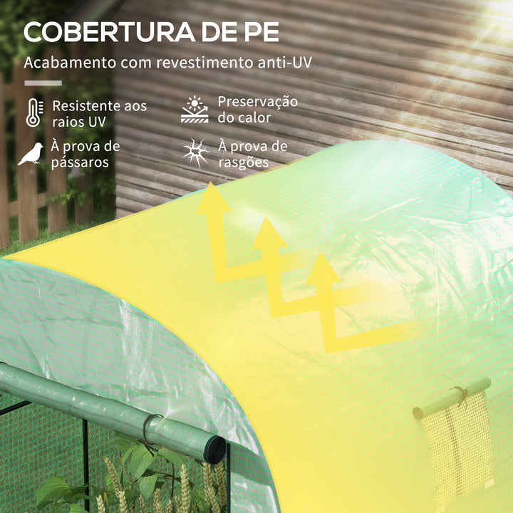 Estufa de Exterior Estufa de Túnel com 2 Portas Enroláveis 2 Janelas em Rede Cobertura PE 135g/m² Anti-UV, Estrutura em Aço para Cultivo e Plantas 180x180x200 cm Verde