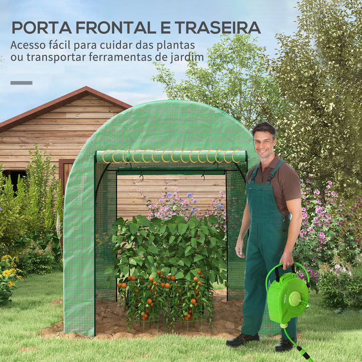Estufa de Exterior Estufa de Túnel com 2 Portas Enroláveis 2 Janelas em Rede Cobertura PE 135g/m² Anti-UV, Estrutura em Aço para Cultivo e Plantas 180x180x200 cm Verde