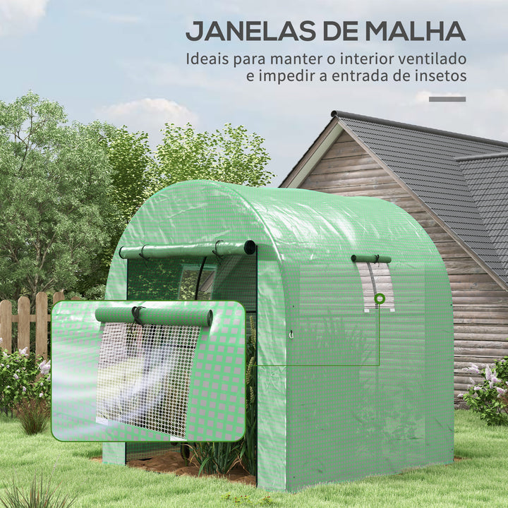 Estufa de Exterior Estufa de Túnel com 2 Portas Enroláveis 2 Janelas em Rede Cobertura PE 135g/m² Anti-UV, Estrutura em Aço para Cultivo e Plantas 180x180x200 cm Verde