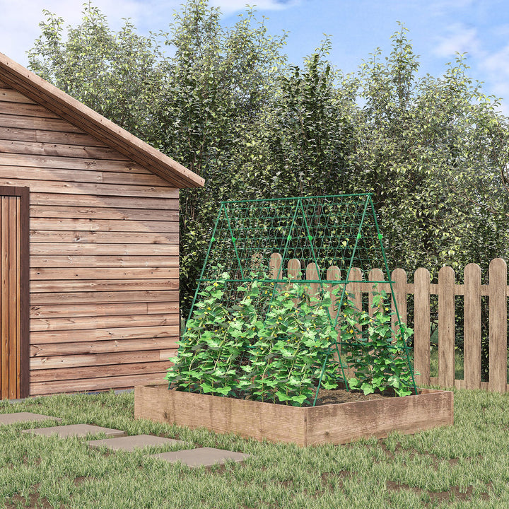 Treliça de Jardim Triangular Suporte para Plantas Trepadeiras com Estrutura em Aço para Frutas Legumes Flores e Decoração para Exterior Pátio Varanda 180x100x180 cm Verde