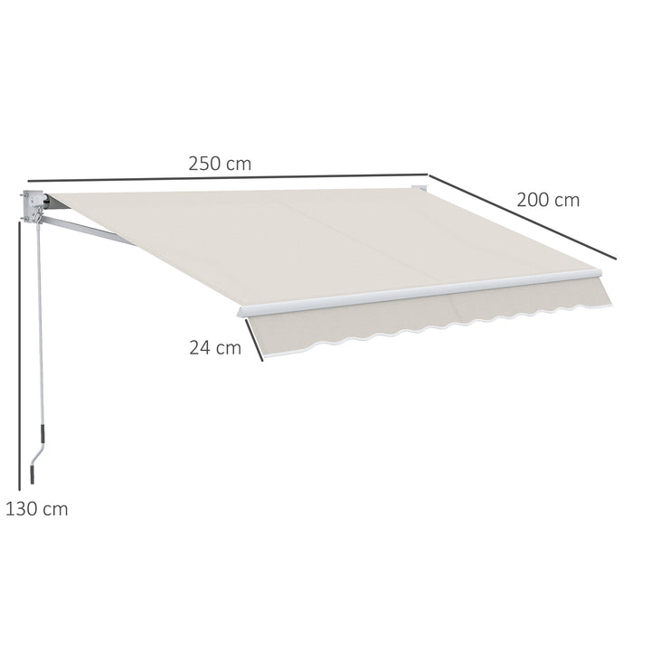 Toldo Manual Retrátil com Manivela 200x250 cm Toldo de Parede com Proteção Solar UV50+ e Estrutura de Alumínio para Jardim Varanda Exterior Creme