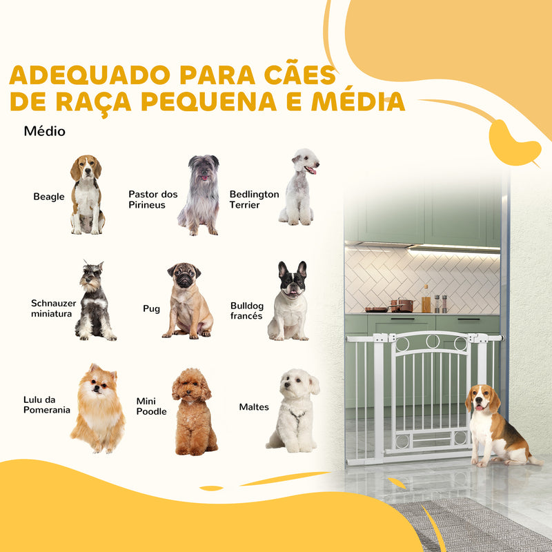 Barreira de Segurança para Cães Barreira de Segurança para Cães com Largura Ajustável 76-104 cm Barreira de Proteção com 2 Extensões para Escadas e Portas Branco