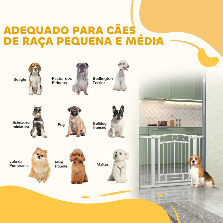 Barreira de Segurança para Cães Barreira de Segurança para Cães com Largura Ajustável 76-104 cm Barreira de Proteção com 2 Extensões para Escadas e Portas Branco