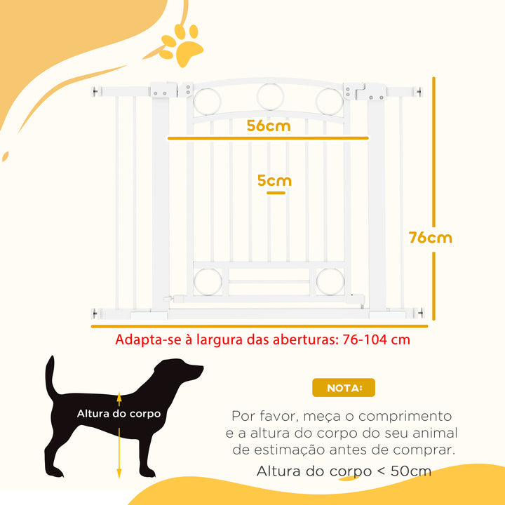 Barreira de Segurança para Cães Barreira de Segurança para Cães com Largura Ajustável 76-104 cm Barreira de Proteção com 2 Extensões para Escadas e Portas Branco